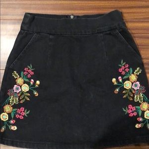 Top shop denim skirt with flower embroidery